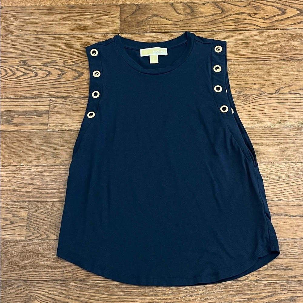 Michael Kors Dark Blue Sleeveless Tee with Rivets Design
